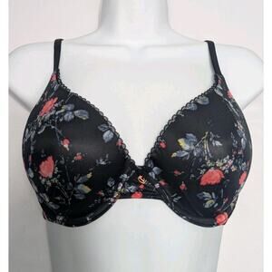 Victorias Secret Body By Victoria Lined Perfect Coverage Black Floral Satin 32D